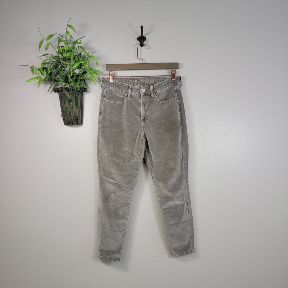 American Eagle Jeans Corduroy Hi Rise Jegging Skinny Olive Green Pants AE 8 XS